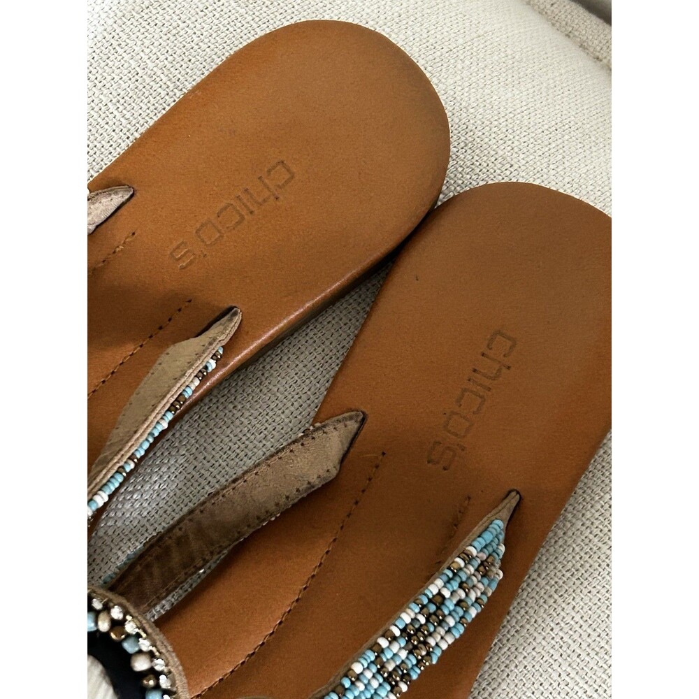 Chico's Flip Flop Sandals Size 9 Beaded Rhinestone Stone Artsy Coastal Thong - Picture 5 of 8
